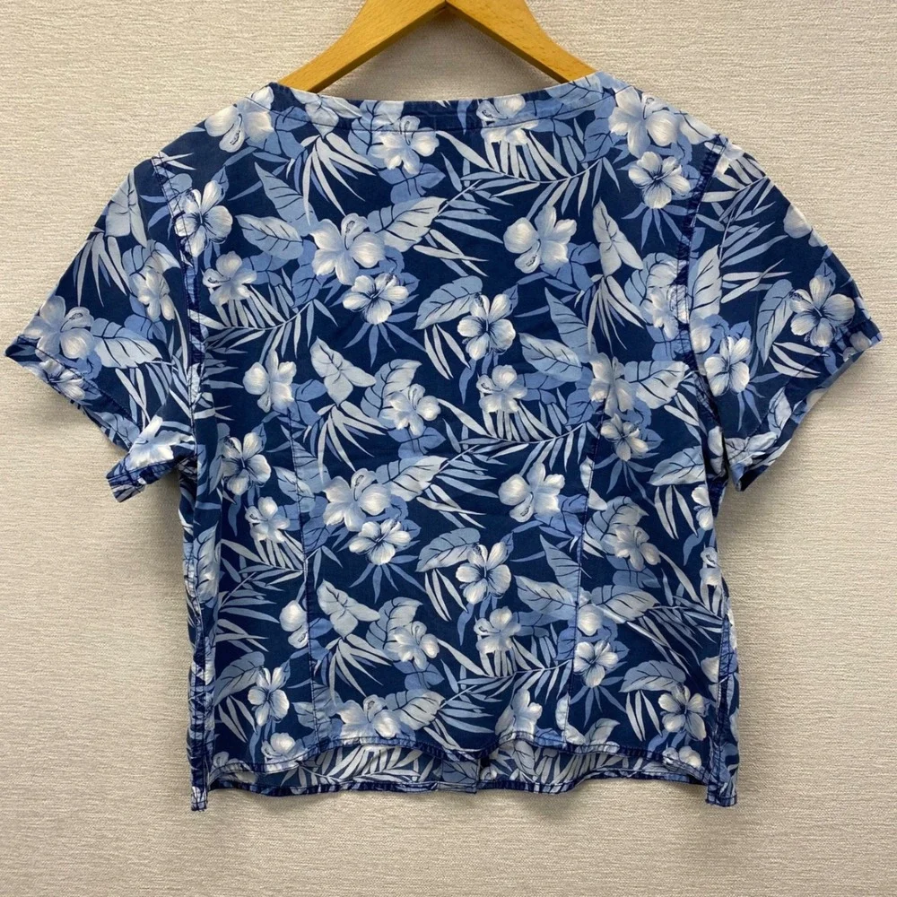 Liz Claiborne Lizwear Jeans Tropical Floral Top Womens Large Blue Tencel VTG Y2K